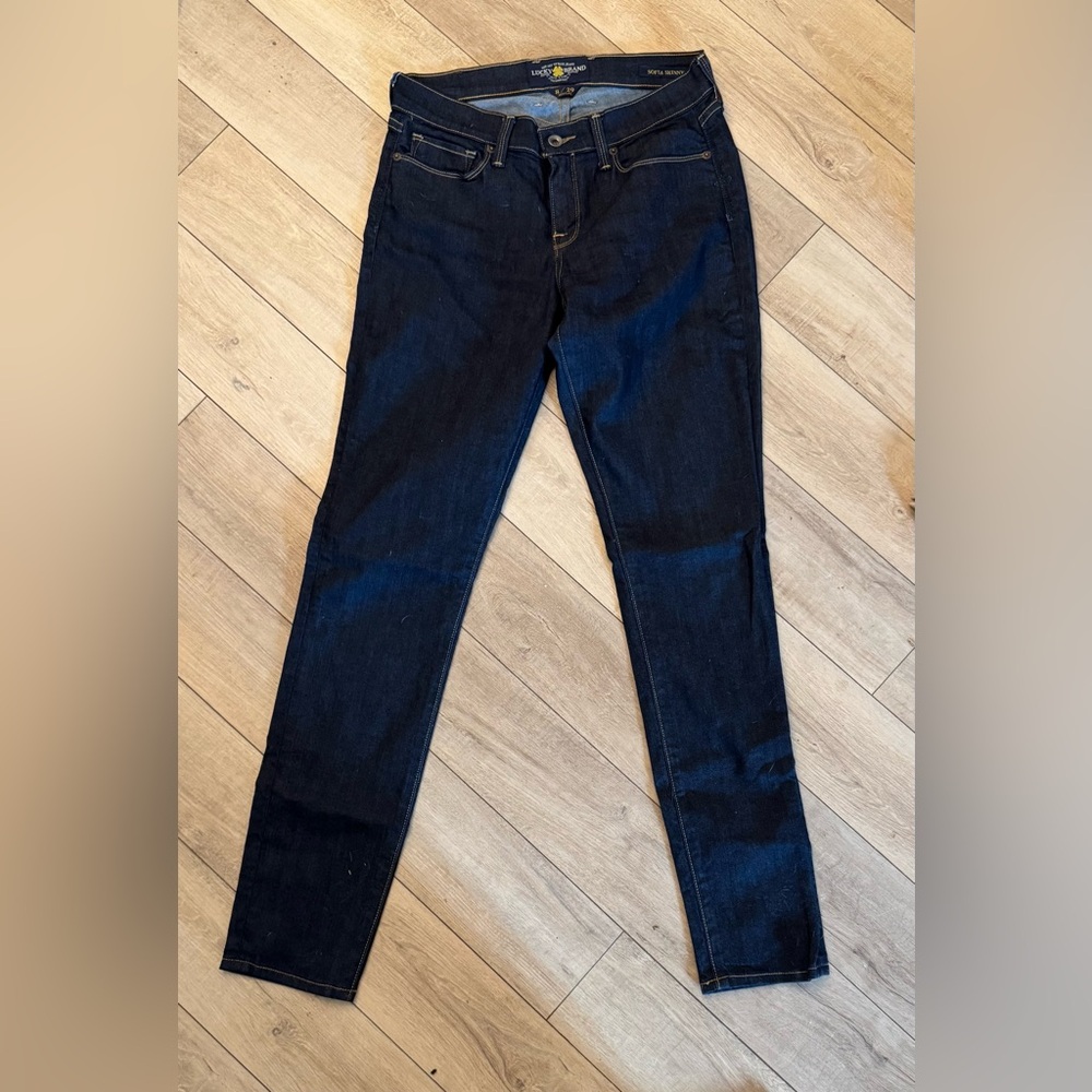 Lucky Brand Dark Blue Sofia Skinny Leg Jeans with Patch Details Size 8